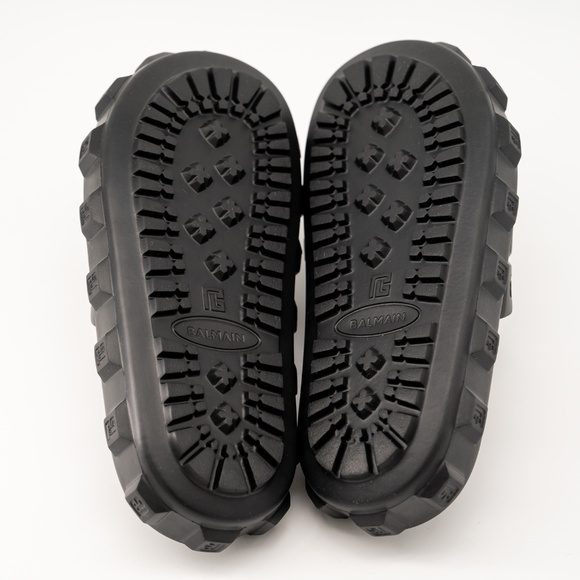 size 40-41 Balmain Black Ari Rubber Slip On Slides Sandal Embossed Logo - Picture 5 of 11